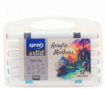 SPREE Marker 2 capete cu vopsea acrilica SPREE Artist 58152, 12 culori/set