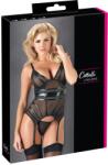 Cottelli LINGERIE Cami Suspender cu Powernet Transparent și Detalii Wet Look cu G-String - Negru , XL