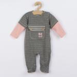 KOALA Overall de bumbac pentru bebeluşi, model Koala BE BRAVE, gri-roz, mărime 74 (6-9lr)