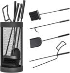 Outsunny Set suport pentru șemineu, suport pentru șemineu din 5 piese, mătură lopată clește tisonier și găleată, metal, negru | Aosom Romania (842-362V00BK)