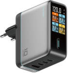 CUKTECH Hálózati Töltő 120W - 3x C + A - Kijelzővel és USB-C Kábellel - Ezüst (AD1204U)