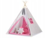 Bobono Tipi gyerek sátor +szőnyeg tolltartó szürke kockás, rózsaszín (MINI_TIPI_SET/ 553)