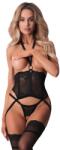 Obsessive OBS Alliane Obsessive Corset Tip Basque cu Cupe Deschise și Tanga - Negru , L/XL