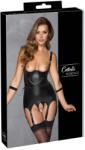 Cottelli BONDAGE Corset Tip Basque Bondage Negru cu Cupe Deschise Cătușe și Tanga - Negru , M