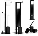 ModernHome Fürdőszobai WC-papír tartó tartóval és WC-kefével, fekete Mo (AIE-47-1)
