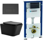 Anahita Construction Set vas WC suspendat Recall cu capac soft close 37 x 52 x 29 cm si rezervor incastrat Geberit Duofix 458.128. DW. 2 cu clapeta Delta50 negru lucios (LX1907MB/GEB458.128.DW.2)