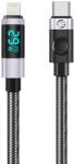 ORICO USB-C - Lightning Kábel LED Kijelzővel - 2m 29W - Fekete-Szürke (LDC2L-20-BK-BP)