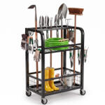 Brius Carucior mobil pentru scule si unelte de gradina cu 3 rafturi, organizator metalic cu roti, 66x40x96 cm, negru (GA-0267)