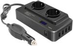 Techstar Invertor de putere cu unda sinusoidala Techstar®, 200W, DC12V la AC220V, Afisaj LCD, 2 prize AC EU, 4 Porturi USB cu Incarcare rapida, Negru (SKU2845)