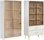 PD1 Set de Vitrine Moderne cu Iluminare LED și Rafturi Reglabile, potrivite pentru living, birou, din Sticlă, 80x40x160 cm + 70x35x150 cm, Alb (F-PD1-322801234AAW) Vitrina