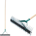 Strend Pro Greblă de grădină, Strend Pro Garden R1151, 11/21 dinți, cap din oțel, coadă din lemn, lățime de lucru 35, 5 cm, coadă 177, 5 cm, aerator pentru gazon, pentru îndepărtarea mușchiului, cu două fețe Grebla