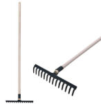 Strend Pro Greblă de grădină, Strend Pro Garden, negru, cu 14 dinți, cap din oțel, coadă din lemn, lățime de lucru 34, 5 cm, coadă 160 cm Grebla