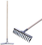 Strend Pro Greblă de grădină, Strend Pro Garden R108A. WH, argintie, cu 12 dinți, cap din oțel, coadă din lemn, lățime de lucru 33 cm, coadă 160 cm, aerator pentru gazon Grebla