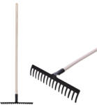 Strend Pro Greblă de grădină, Strend Pro Premium, R-606, negru, cu 16 dinți, cap din oțel, coadă din lemn, lățime de lucru 45, 5 cm, coadă 148, 5 cm Grebla