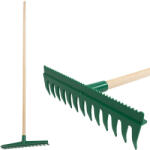 Strend Pro Greblă de grădină, Strend Pro Garden R140, verde, cu 13 dinți, cap din plastic, coadă din lemn, lățime de lucru 40 cm, coadă de 155 cm, cu două fețe, cu margine de netezire Grebla