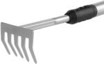 Strend Pro Greblă de grădină, Strend Pro Garden Herrison 615G1, argintiu-negru, cu 5 dinți, cap din oțel, lățime de lucru 9 cm, coadă 70-120 cm, coadă telescopică Grebla