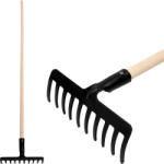 Strend Pro Greblă de grădină, Strend Pro Premium R-606, neagră, cu 10 dinți, cap din oțel, coadă din lemn, lățime de lucru 26 cm, coadă 154 cm Grebla