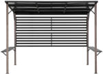  Pergolă, Denali, gri, 282 × 252 cm, înălțime: 227 cm, structură din oțel, acoperiș din policarbonat, cu stâlpi aspect lemn, rezistentă la intemperii