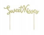 PartyDeco Sweet Love arany csillámos torta topper Sweet Kisses