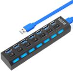 Techstar Hub USB Cu 7 Porturi Techstar® HUBA55, 1 X USB 3.0, 6 X USB 2.0, Indicator LED Putere, Comutator Independent, PC, Laptop, Desktop, Negru (SKU2985)