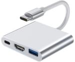 Techstar Adaptor multifunctional 3 in 1 USB-C la HDMI Techstar® DJ3IN1, HDMI 4K, 1 x USB 3.0, 1 x USB C, PD Port, Argintiu (SKU2993)