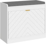 HomCom Bancă pentru pantofi, banc de depozitare, șezut captușit, sertar basculant, front cu model 60 x 26 x 52, 5 cm, alb | Aosom Romania (837-448V71WT) Pantofar