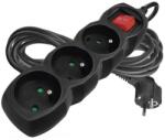 EMOS Cablu prelungitor 5 m / 3 prize / cu întrerupător / negru / PVC / 1 mm2