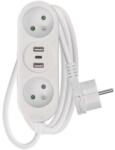 EMOS Cablu prelungitor 2 m / 2 prize + 2×USB A + 1×USB C / alb / PVC / 1 mm2