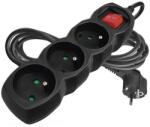 EMOS Cablu prelungitor 3 m / 3 prize / cu întrerupător / negru / PVC / 1, 5 mm2