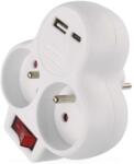 EMOS 2x prelungitoare, oprit, 1xUSB-A+1xUSB-C, alb