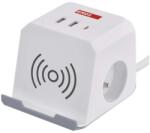 EMOS Cablu prelungitor - cub 2 m / 2 prize / alb / 2×USB-A + 1×USB-C+Qi / 1.5 mm2