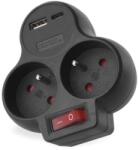 EMOS 2x prelungitoare, oprit, 1xUSB-A+1xUSB-C, negru