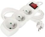 EMOS Cablu prelungitor 3 m / 3 prize / cu întrerupător / alb / PVC / 1, 5 mm2