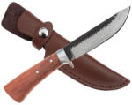 Depox Cutit de vanatoare DEPOX®, Adventure Accuracy, otel damasc, 25 cm, maner lemn, maro, husa piele (2947)