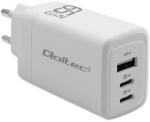 Qoltec Încărcător Rețea GaN 65W charger, 5V 20V 3A 3.35A, 2xUSB, 2xUSB C (51822)