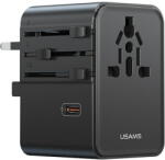 USAMS Adaptor de Călătorie CC310, 70W, 3xUSB-C, 2xUSB-A, Compatibil cu prize UE/UK/AU/SUA, Negru (USA001590)