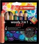 STABILO Színes ceruza készlet, kerek, vastag, STABILO "Woody ARTY 3 in 1", 6 különböző szín (8806-1-20)