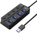 Techstar Hub USB cu 4 porturi Techstar® HUBA0701, 1 x USB 3.0, 3 x USB 2.0, indicator LED pentru putere, comutator independent, Negru (SKU2986)