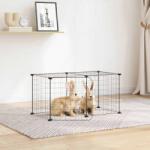 vidaXL Cușcă animale de companie cu ușă, 8 panouri, negru 35x35cm oțel (3114050)