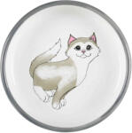 TRIXIE castron din ceramică gri-alb cu motiv de pisică zâmbitoare (0.3 l, 15 cm) (24784)