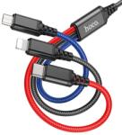 hoco. Cablu Incarcare USB-A - Lightning / microUSB / USB-C HOCO X76, 18W, 1m, Multicolor