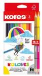 Kores Creioane colorate, set, formă triunghiulară, KORES "Kolores", 12+2 culori diferite, 14 buc