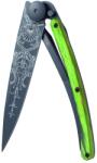 DEEJO 1GB146 TATTOO BLACK GREEN BEECH / Ultrakönnyű zsebkés zöldre pácolt bükkfa nyéllel (1GB146)