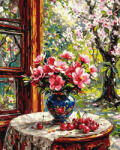 Ideyka Set pictura pe numere, cu sasiu, Flori si cirese, 40x50 cm (KHO5777)