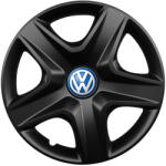 AutoHelix MSA Set 4 capace roti 16 inchi (R16) compatibile VOLKSWAGEN, Model 418 Black, Sigla Albastra (Black418VwAlbastru)