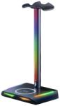 quandes Suport casti multifunctional QUANDES® Z12, cu incarcare wireless, 2 porturi USB, lumini, Gaming, Negru