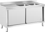 Royal Catering Chiuvetă de bucătărie comercială Silver Sink - 2 bazine - Royal Catering - Oțel inoxidabil - 160 x 60 cm RC-IKS03 (RC-IKS03) Chiuveta