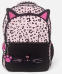 Welora Ghiozdan Fete Scoala Primara, Negru/Roz, Model Leopard cu Pisicuta, Urechi 3D, Breloc, Spate Ergonomic, 20L, 30x16x42 cm (DIV-1265052)