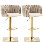 Gomyway Set de 2 scaune de bar vintage cu spătar și suport pentru picioare, scaune de dining, Fildeș (F-GOM-W2845P201405)