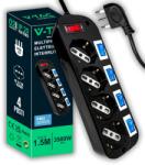 V-TAC Priza multipla V-TAC cu 4 iesiri, 1016 A, 1.5 m, neagra (57350228)